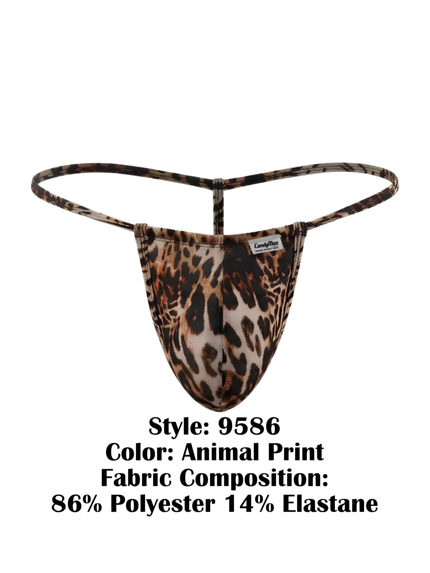 Leopard-print thong candyMan 9586 g-string in stretchy polyester and elastane blend with thin supportive straps