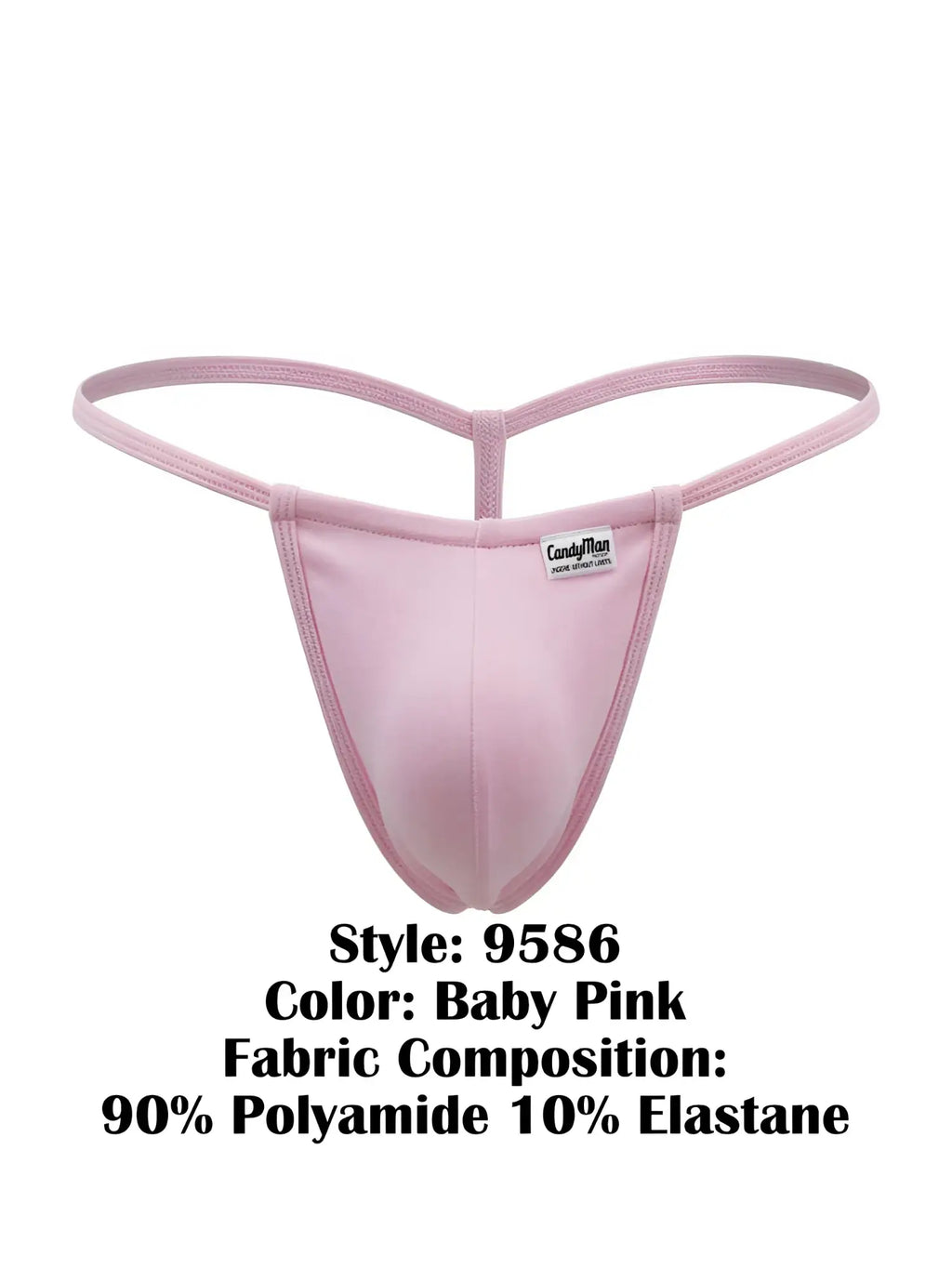 Baby pink candyman 9586 g-string thong in a soft stretchy fabric blend showing the back side of the product