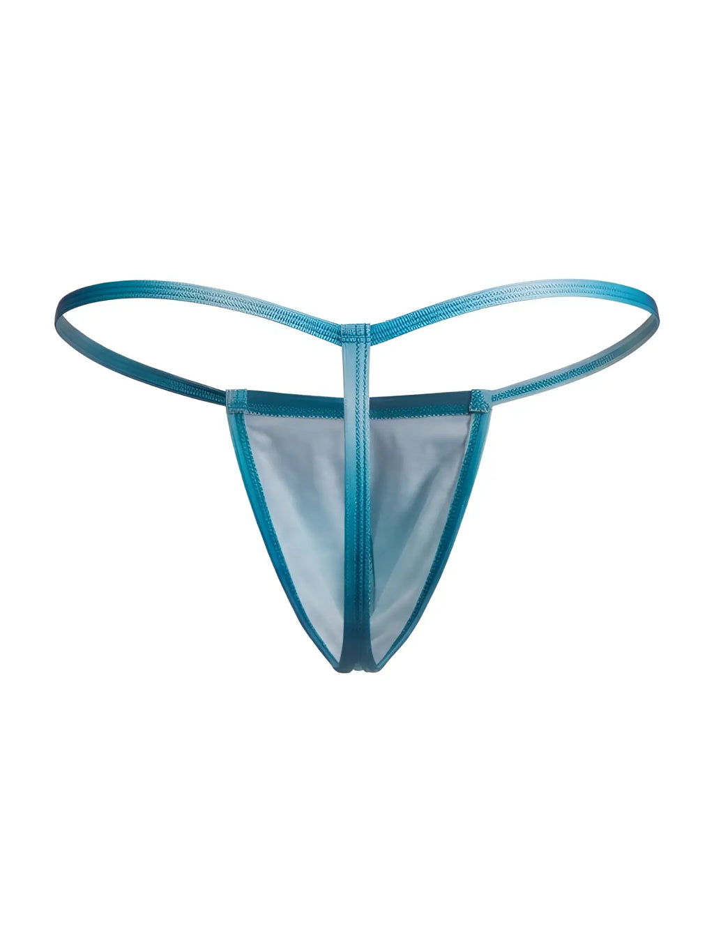 CandyMan 9586 g-string in blue print sheer teal mesh thong with thin elastic band and reinforced stitching edges