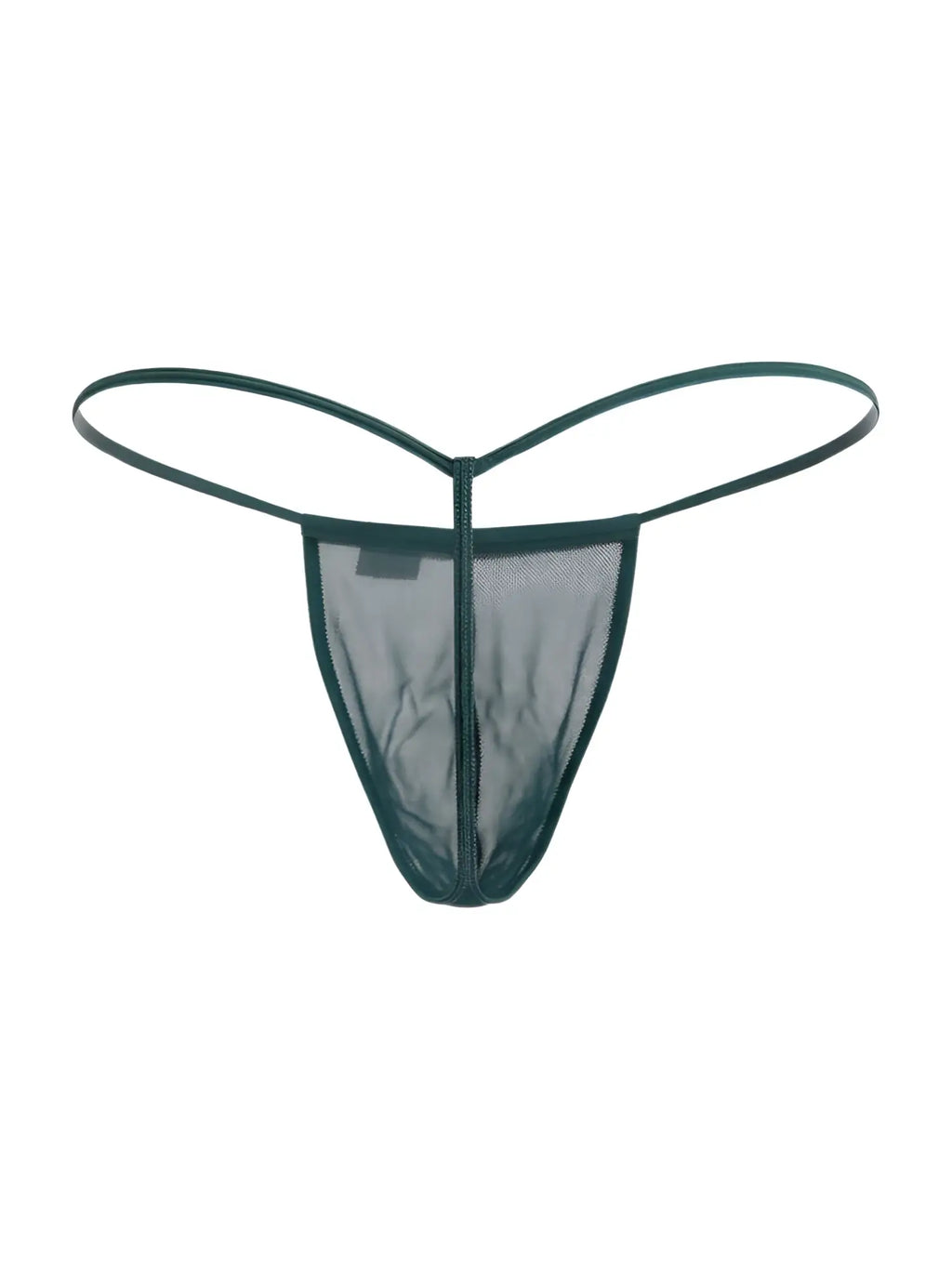 Dark green mesh thong g-string with thin matching elastic straps by candyman model 9586 in bottle green color