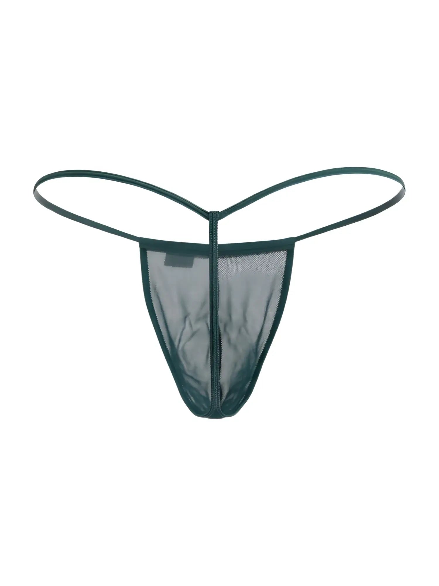 Dark green mesh thong g-string with thin matching elastic straps by candyman model 9586 in bottle green color