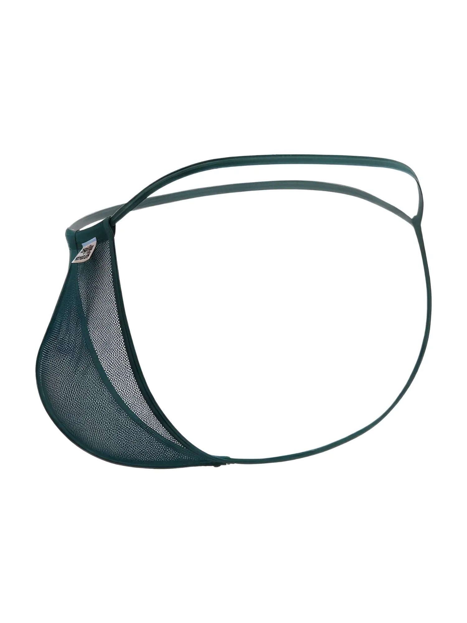 Dark green candyMan 9586 g-string mesh thong with sleek minimalist design and thin elastic straps, back side view