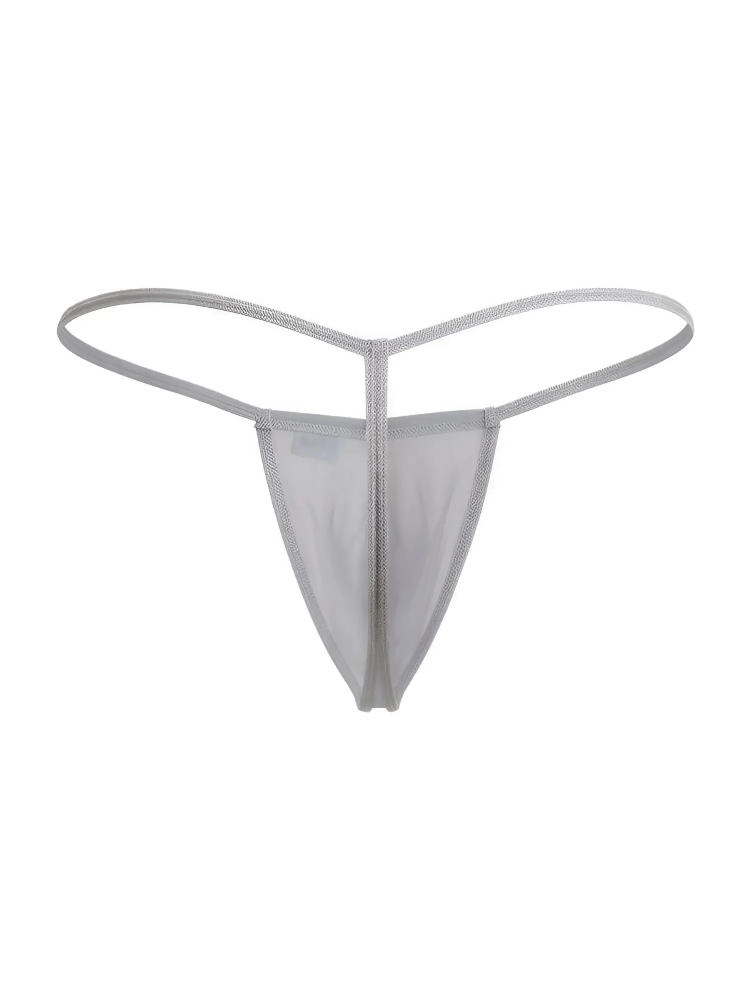 Silver mesh thong g-string candyMan 9586 gray color with sleek minimalist design and thin straps front view