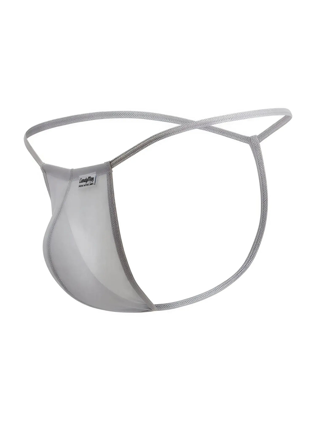 Gray mesh thong candyMan 9586 g-string with sleek minimalist design and thin elastic straps shown from the back side