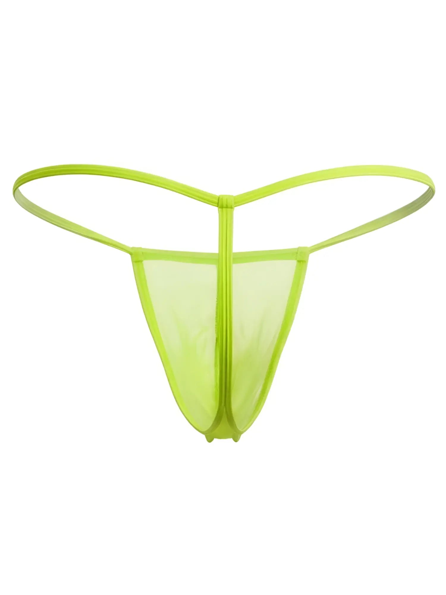 A neon green sheer mesh thong with a central zipper from candyman 9586 g-string color hot green mesh