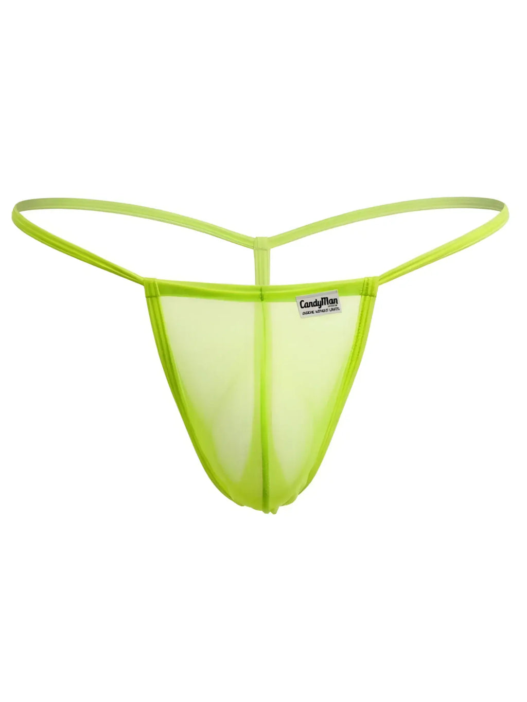 Neon green mesh g-string thong from candyman featuring breathable mesh material and hot green color for bold styling