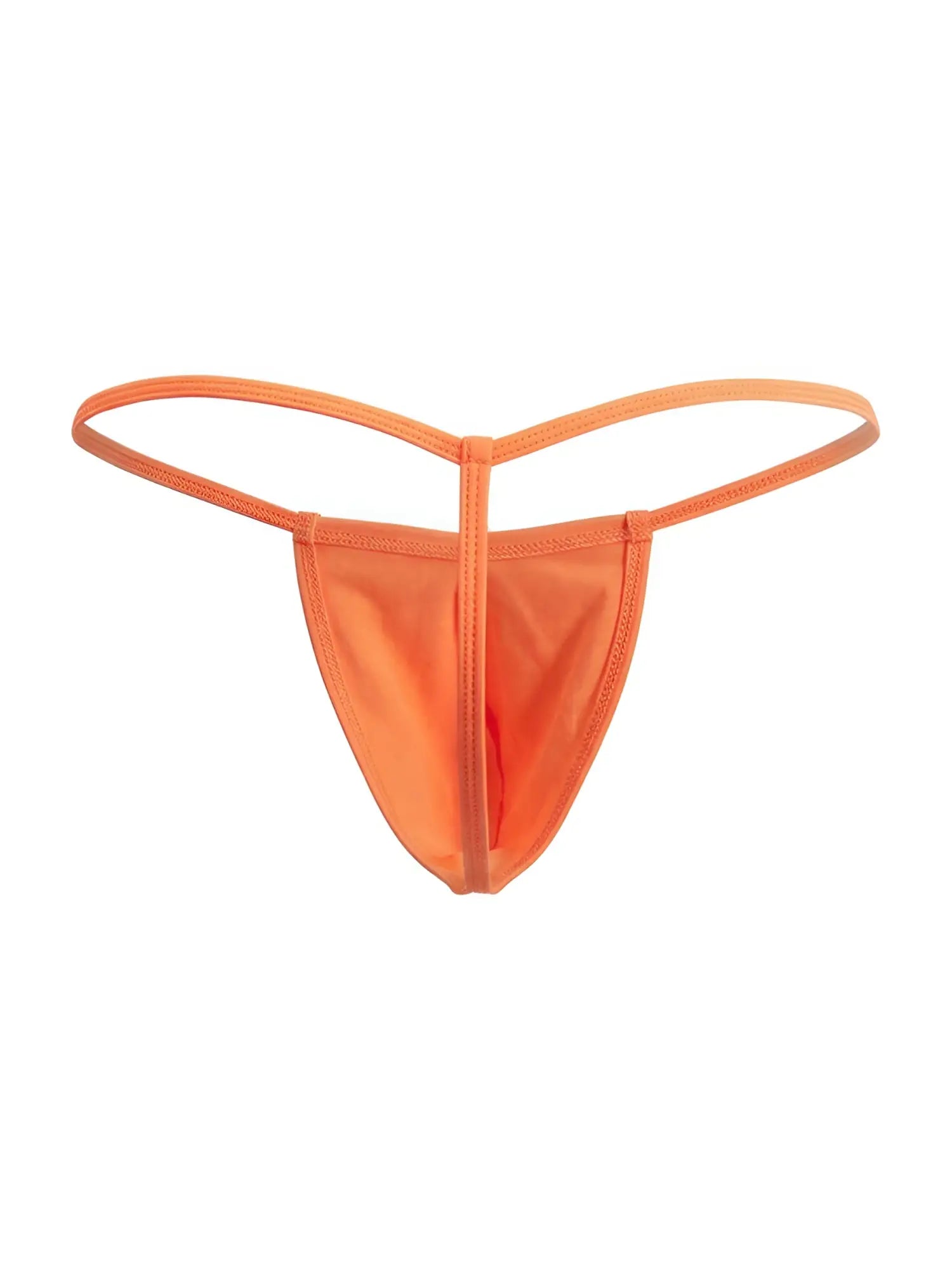 Bright orange thong g-string by candyman 9586 made of smooth stretchy fabric with thin straps and central seam