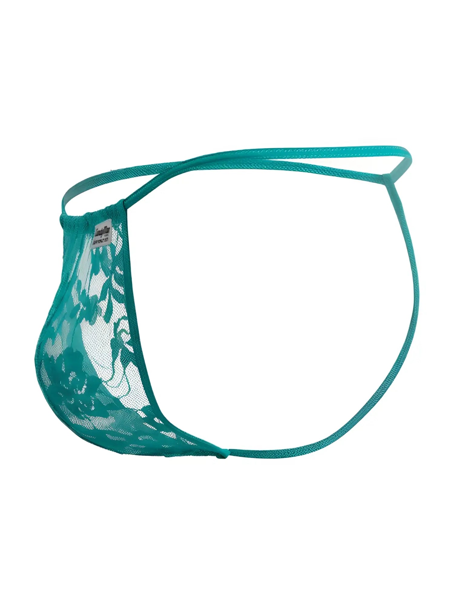 Teal lace thong candyMan 9586 g-string in jade lace with delicate floral pattern and thin elastic straps