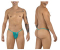 Teal lace thong g-string with a small white brand tag on the front from candyman 9586 color jade lace