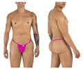 Bright pink CandyMan 9586 G-string thong with snug fit and small white brand tag at the front