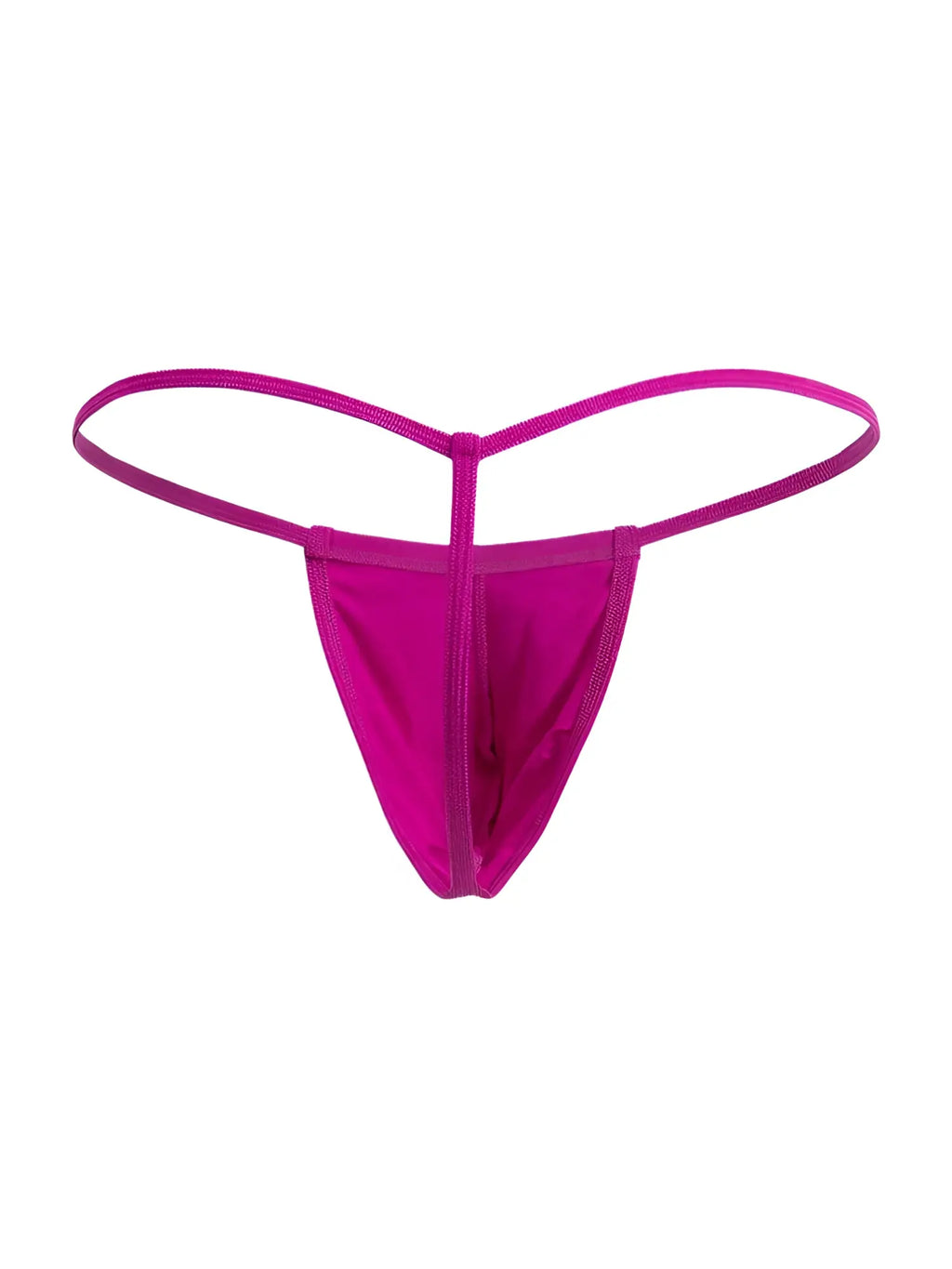 Vibrant magenta CandyMan 9586 g-string thong with smooth stretchy fabric and thin elastic straps shown from the back