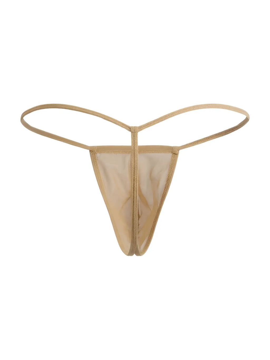 Beige mocca mesh candyMan 9586 g-string thong with central zipper and thin matching elastic straps