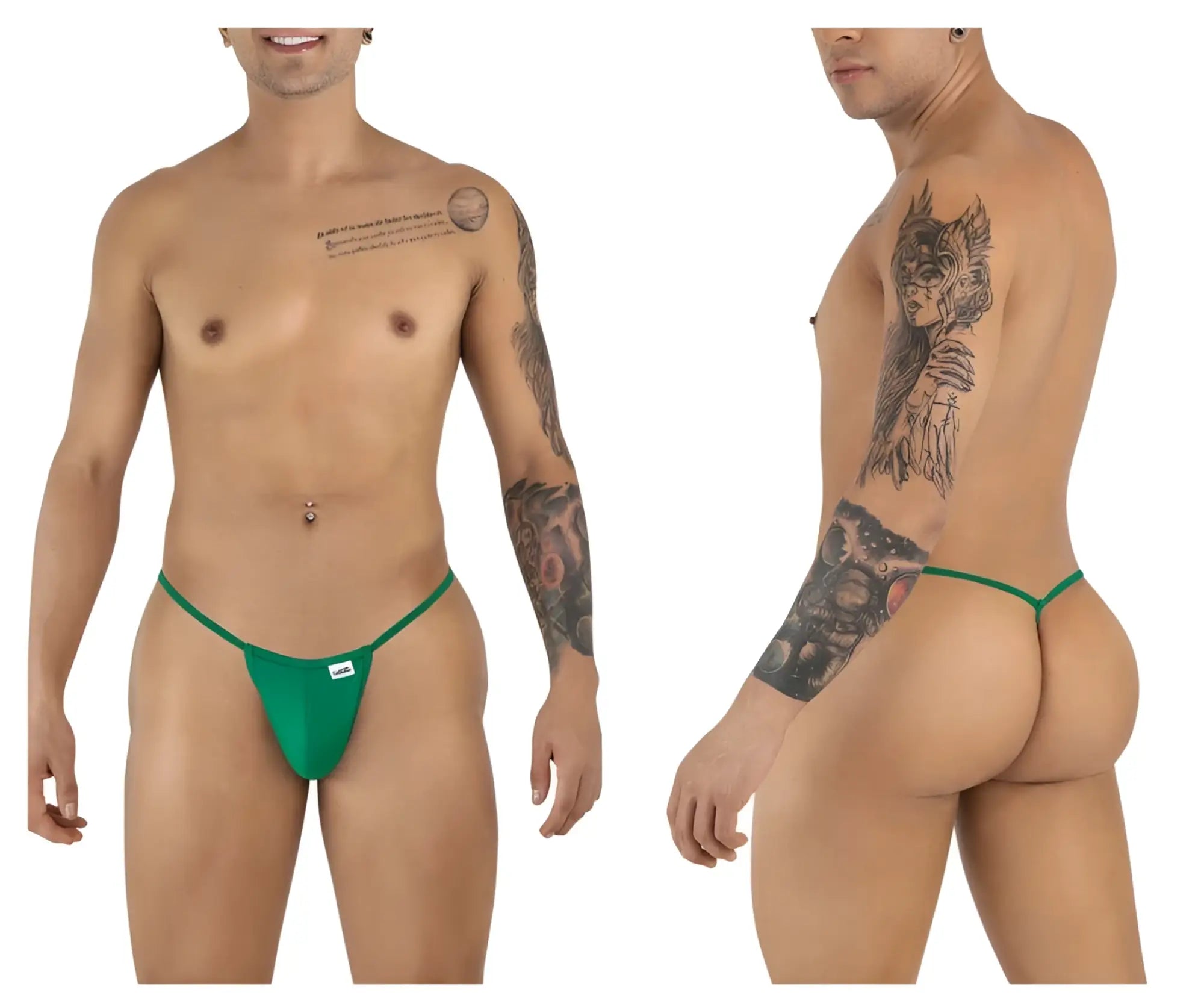 Green CandyMan 9586 G-string thong with a small white brand tag in nature green color