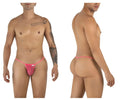 Pink mesh thong g-string with thin elastic waistband from candyman 9586 in pink mesh fabric front view