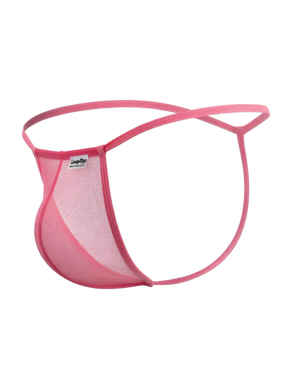 Pink mesh thong g string by candyman with supportive contoured design and thin elastic straps in front view