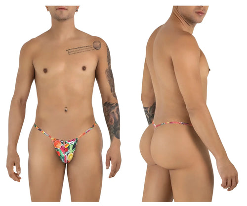 Vibrant floral-patterned candyMan 9586 g-string thong with colorful tropical fruit design for stylish wear