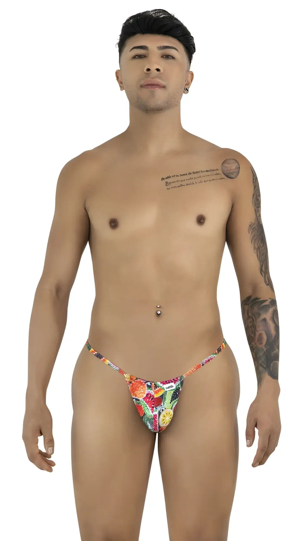 CandyMan 9586 g-string colorful tropical-patterned thong with vibrant floral and fruit print front side
