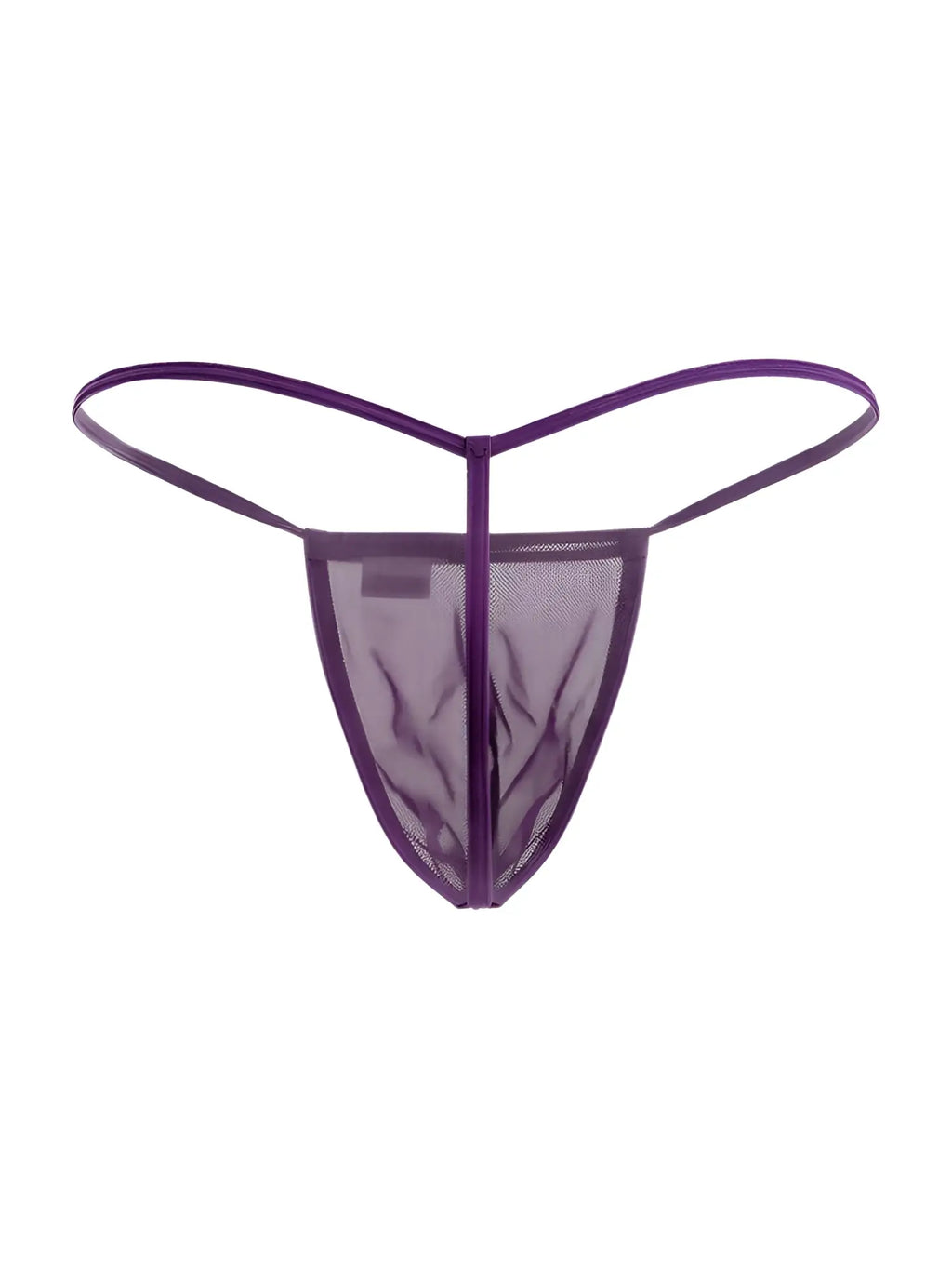 Purple mesh thong g-string with thin elastic straps from CandyMan 9586 showing the back side of the product