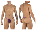 Purple CandyMan 9586 seamless mesh g-string thong with thin design and small white brand tag at the front