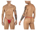 Red lace thong g-string with small white label at front from candyman 9586 collection
