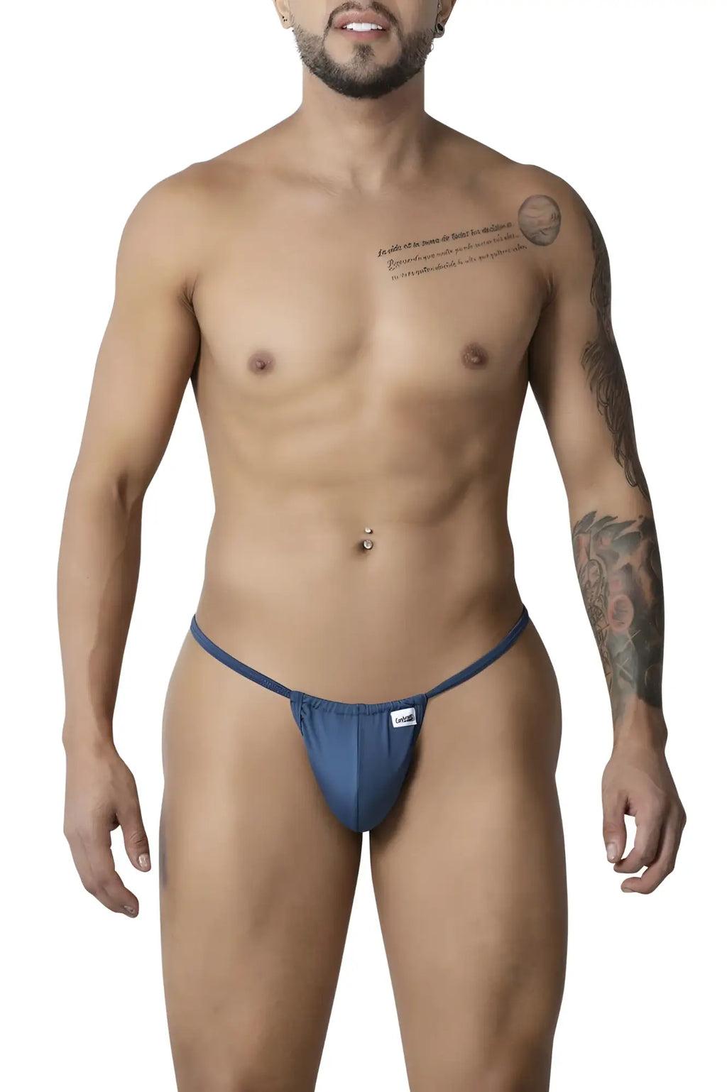 Blue CandyMan 9586 G-string thong briefs with a snug fit and elastic waistband in petrol blue color