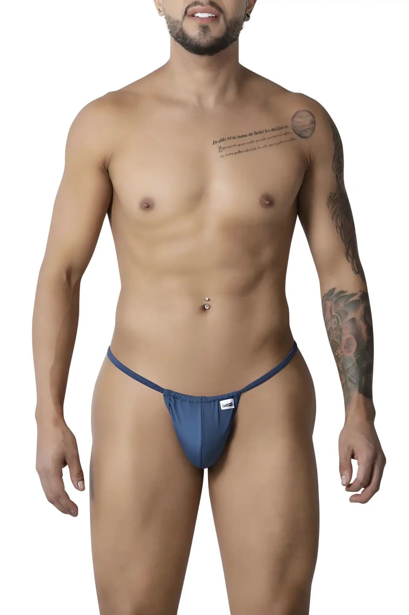 Blue CandyMan 9586 G-string thong briefs with a snug fit and elastic waistband in petrol blue color