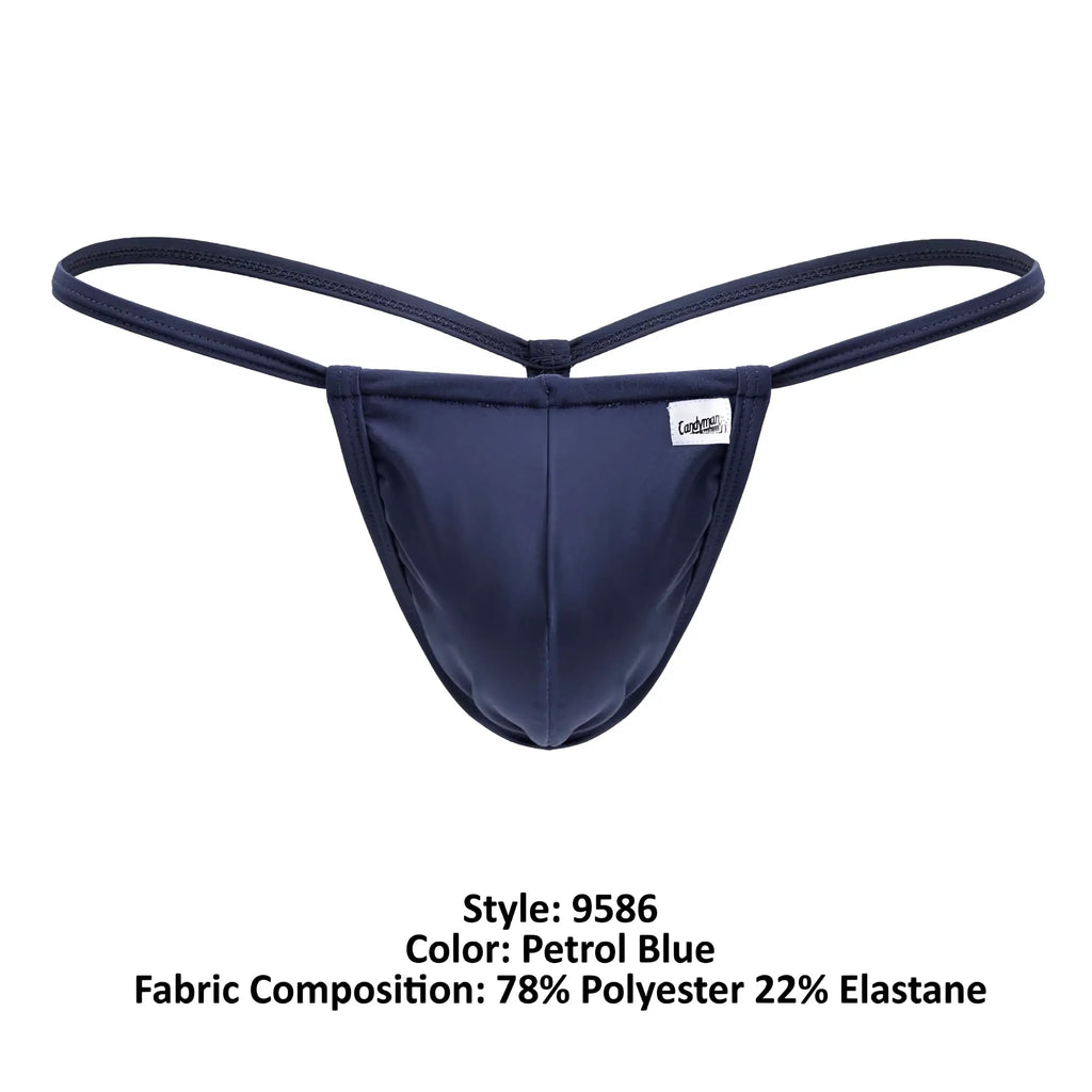 Petrol blue candyMan 9586 g-string thong made of 78% polyester 22% elastane with thin elastic straps in back view