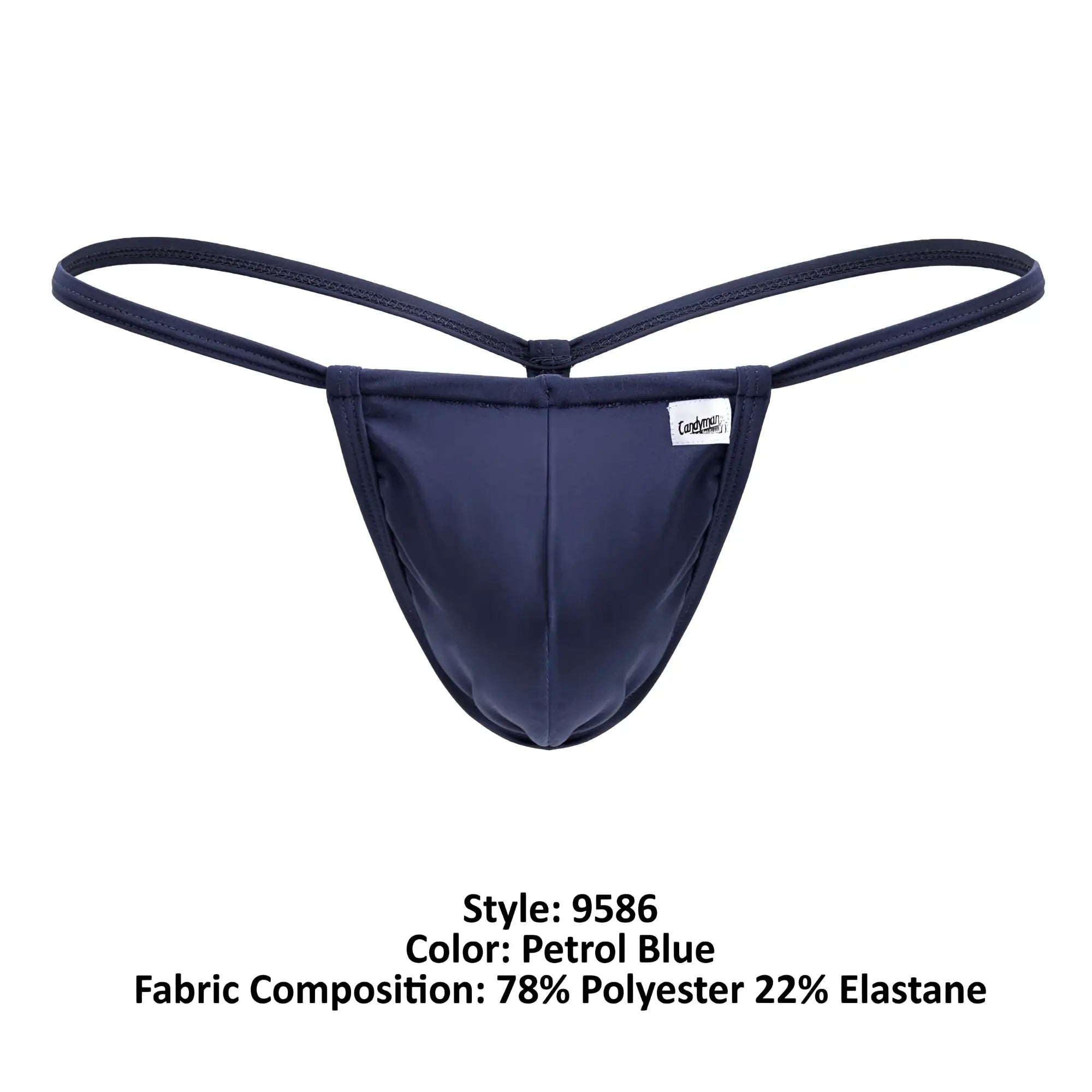 Petrol blue candyMan 9586 g-string thong made of 78% polyester 22% elastane with thin elastic straps in back view