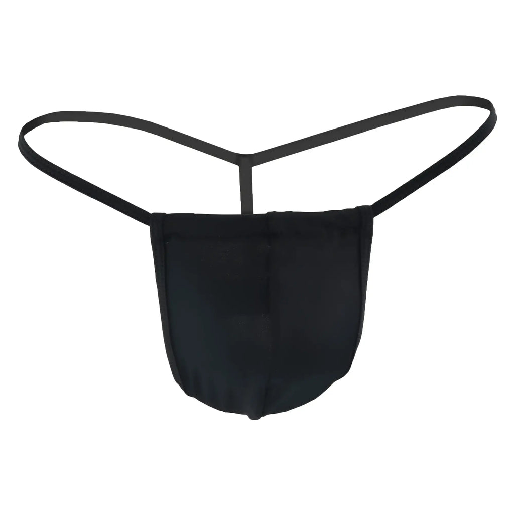 Black CandyMan 9586 thong with central pouch and thin adjustable straps made of soft fabric for comfortable wear