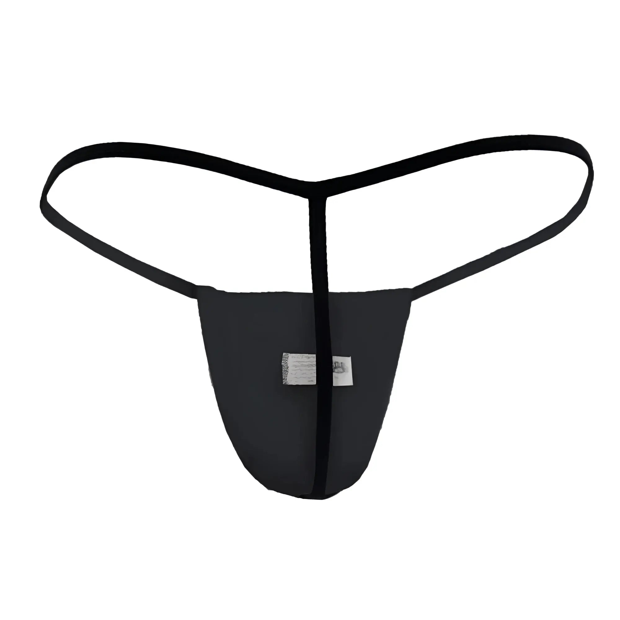 Black candyMan 9586 thong made of smooth stretchy fabric with central seam and thin elastic straps visible from the back