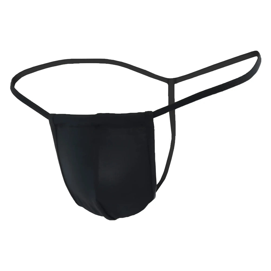 Black Candyman 9586 thong made of smooth fabric with thin elastic straps showcasing a sleek minimalist design