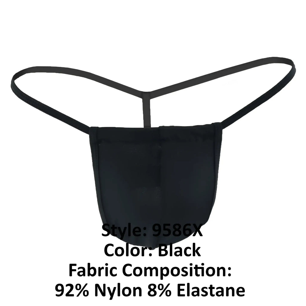 Black mens briefs candyMan 9586X thong in black with classic t-back design made of 92 nylon 8 elastane shown from back