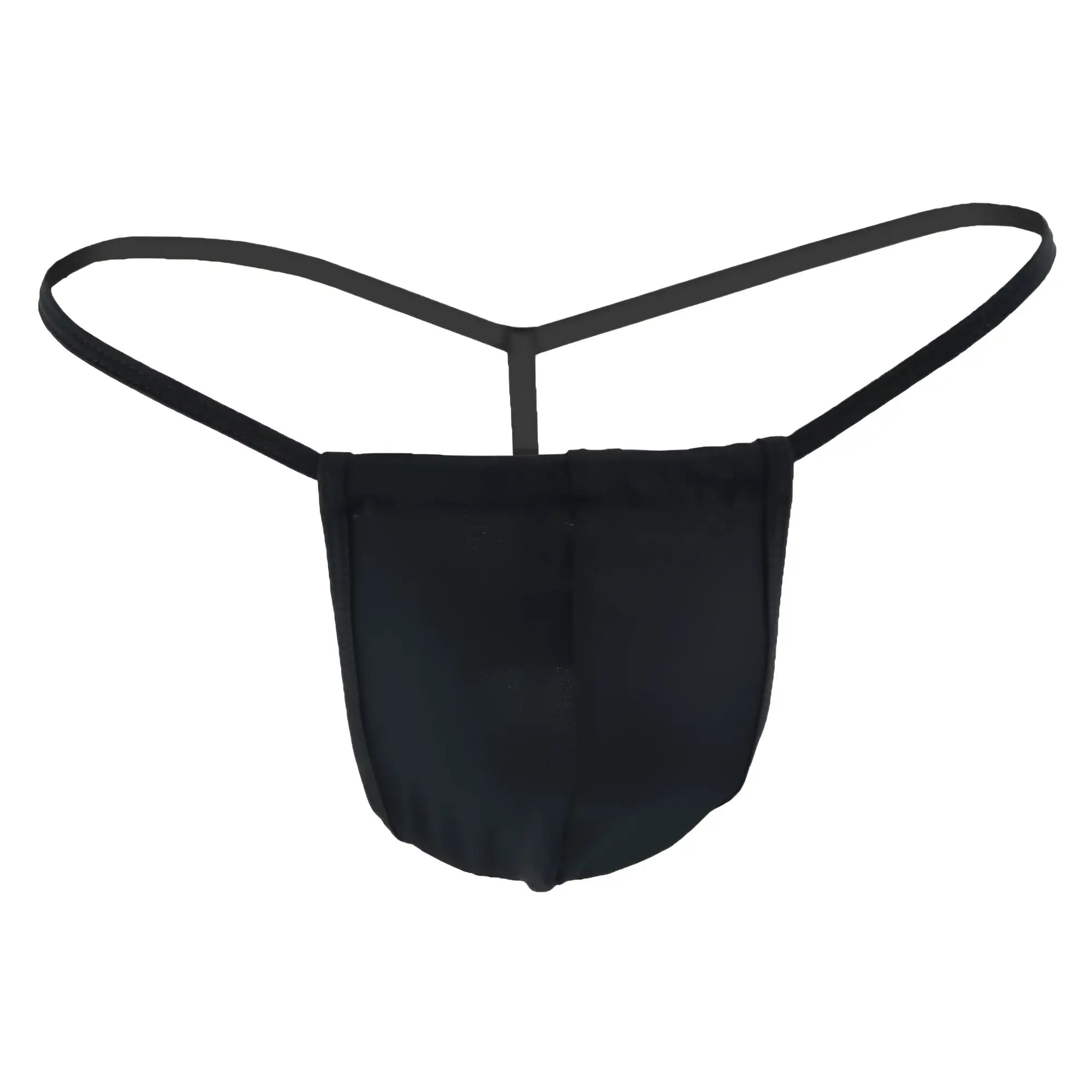 Black CandyMan 9586X thong made of smooth fabric with thin elastic straps showing minimalist sleek design