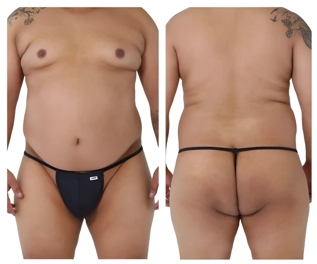 Black candyMan 9586X thong featuring a small white logo on the front in comfortable stretch fabric