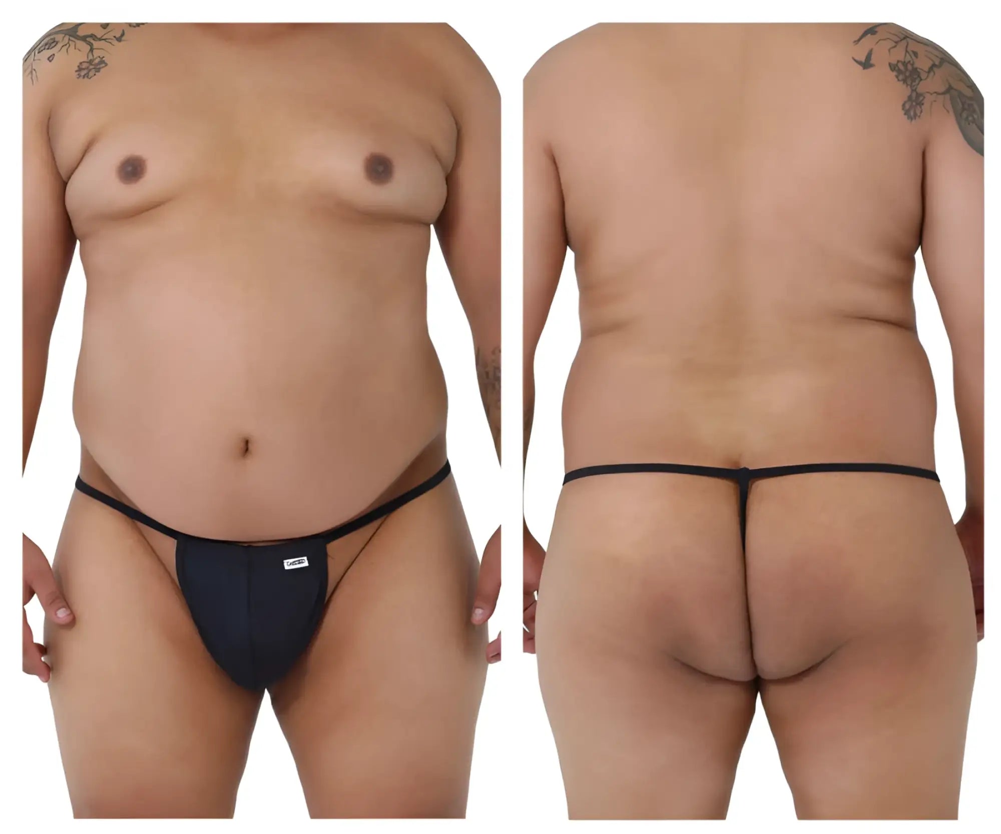 Black candyMan 9586X thong featuring a small white logo on the front in comfortable stretch fabric