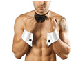 White satin cufflinks with black button accents from candyman 9646 bowtie and cuffs only color only product