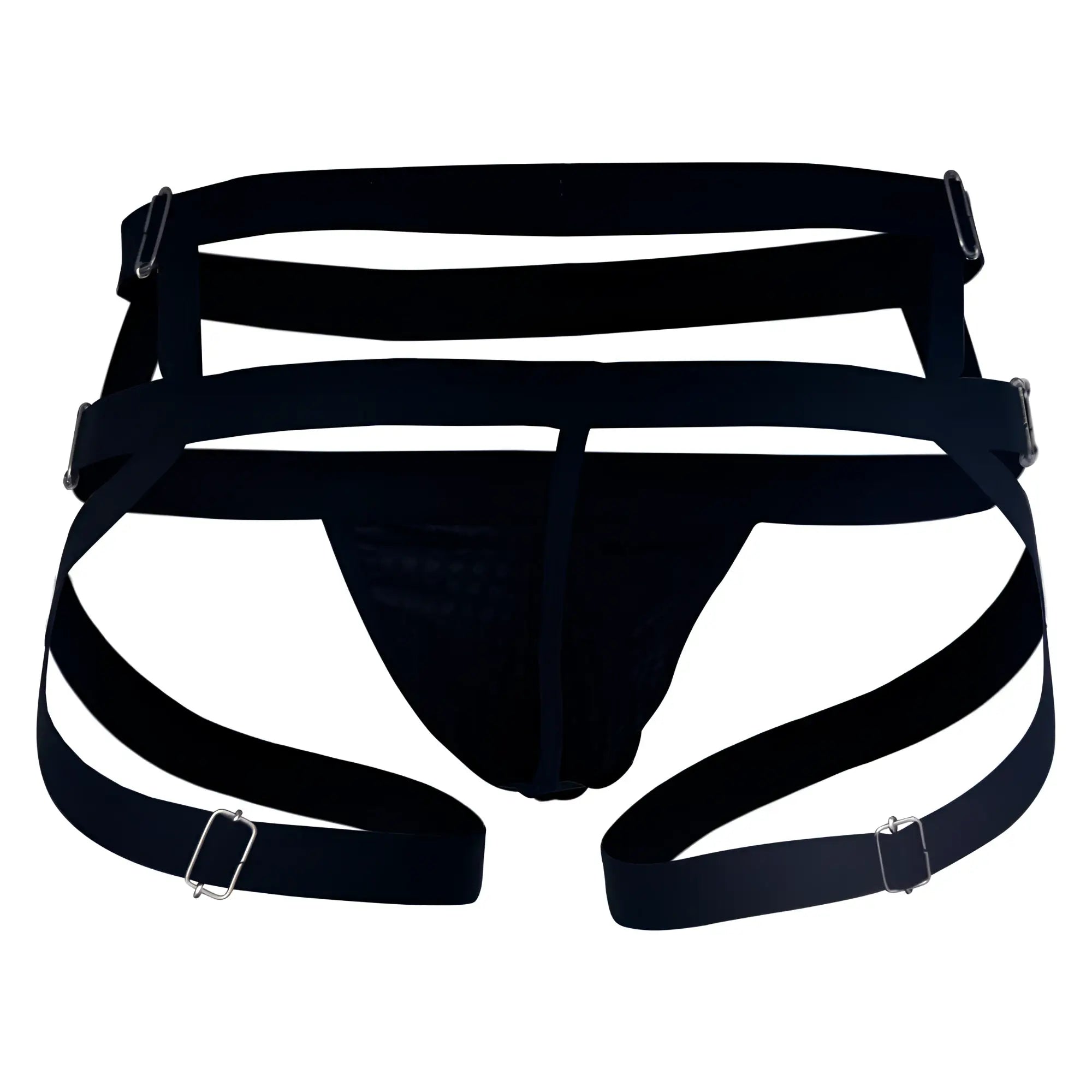 Black elastic jockstrap with silver toned metal buckles from CandyMan 99242 for supportive wear