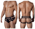 Black strappy harness-style briefs with a sleek modern design candyMan 99242 jockstrap color black front view