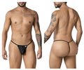 Black mesh thong candyMan 99246 g-string with thin elastic waistband and small white brand tag visible