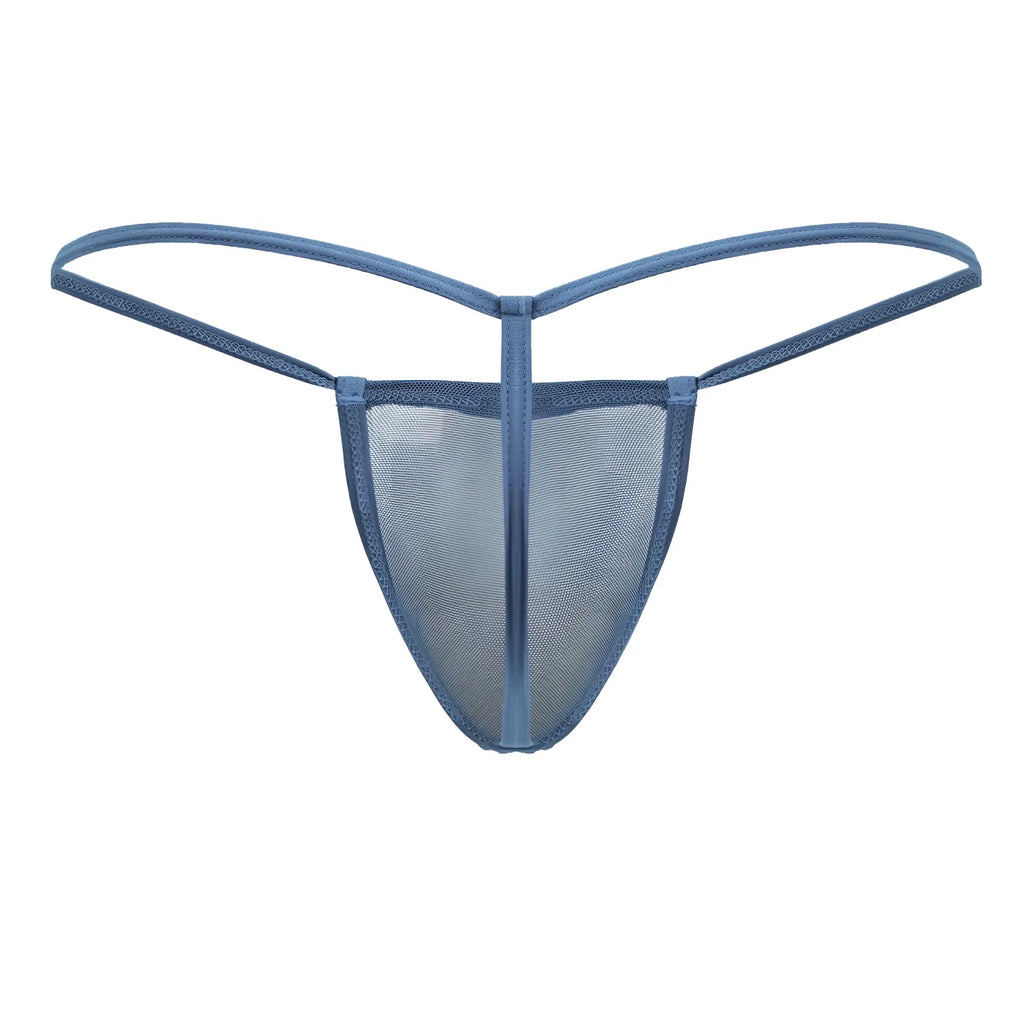 Turquoise candyman 99246 g-string thong in blue mesh with thin supportive straps and a sleek minimalist design
