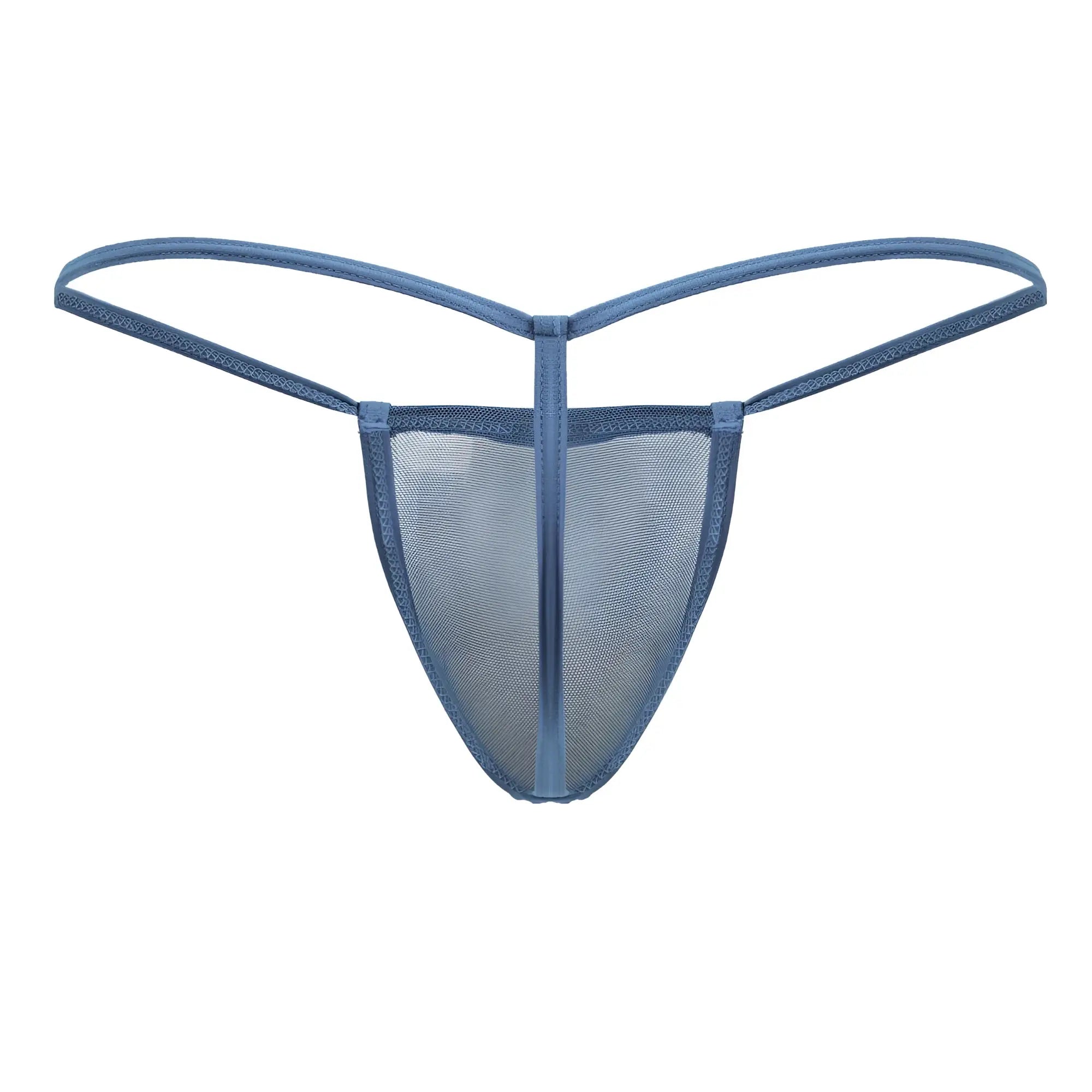 Turquoise candyman 99246 g-string thong in blue mesh with thin supportive straps and a sleek minimalist design
