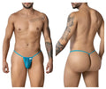 CandyMan 99246 turquoise sheer mesh thong with a minimalist design and a small white brand tag on the front