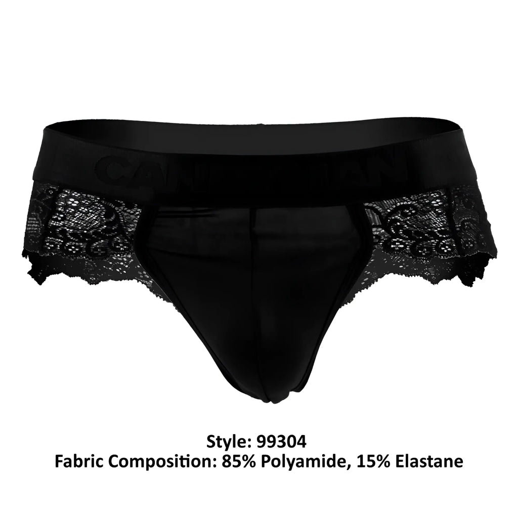 Black CandyMan 99304 briefs with lace trim and satin waistband made of 85% polyamide 15% elastane