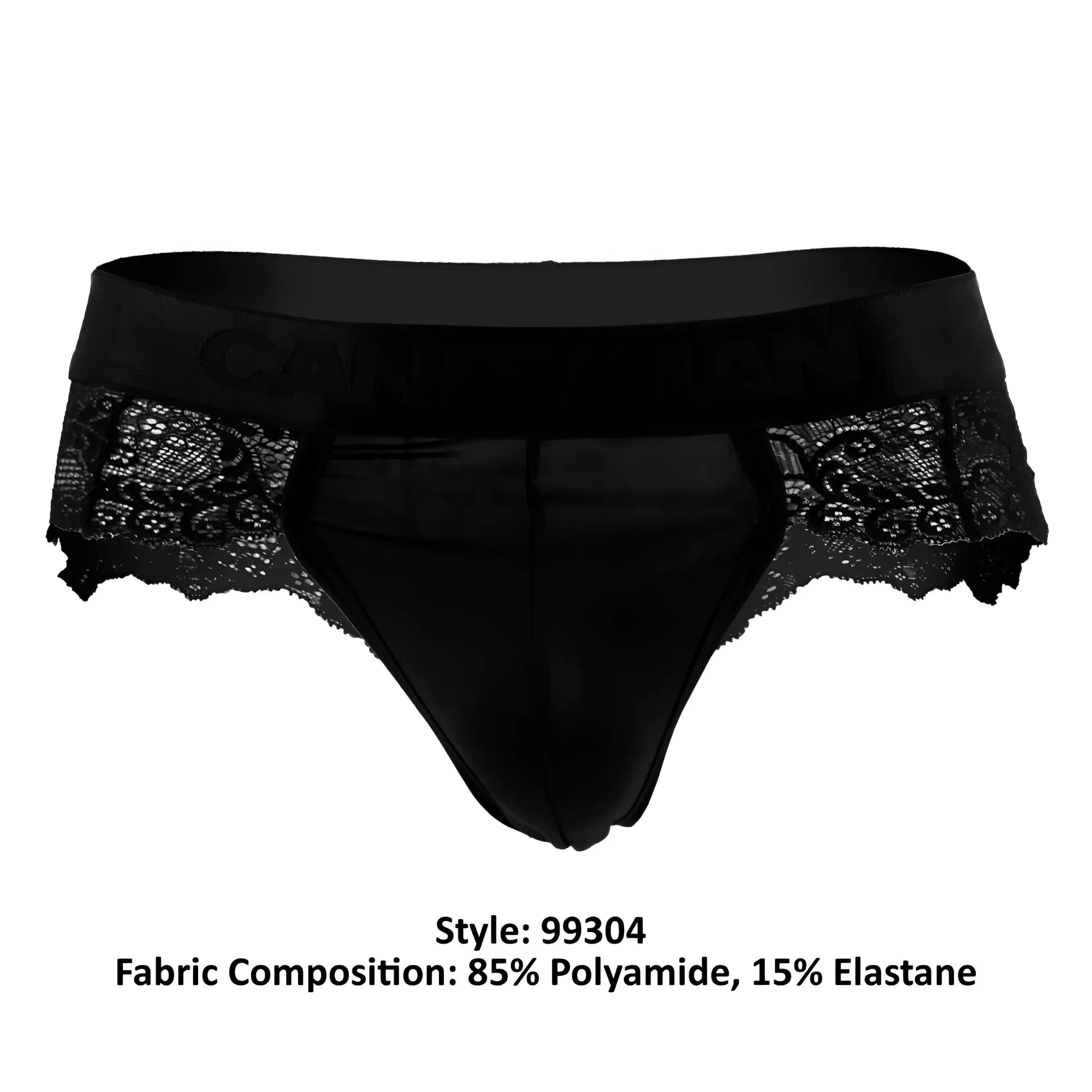 Black CandyMan 99304 briefs with lace trim and satin waistband made of 85% polyamide 15% elastane