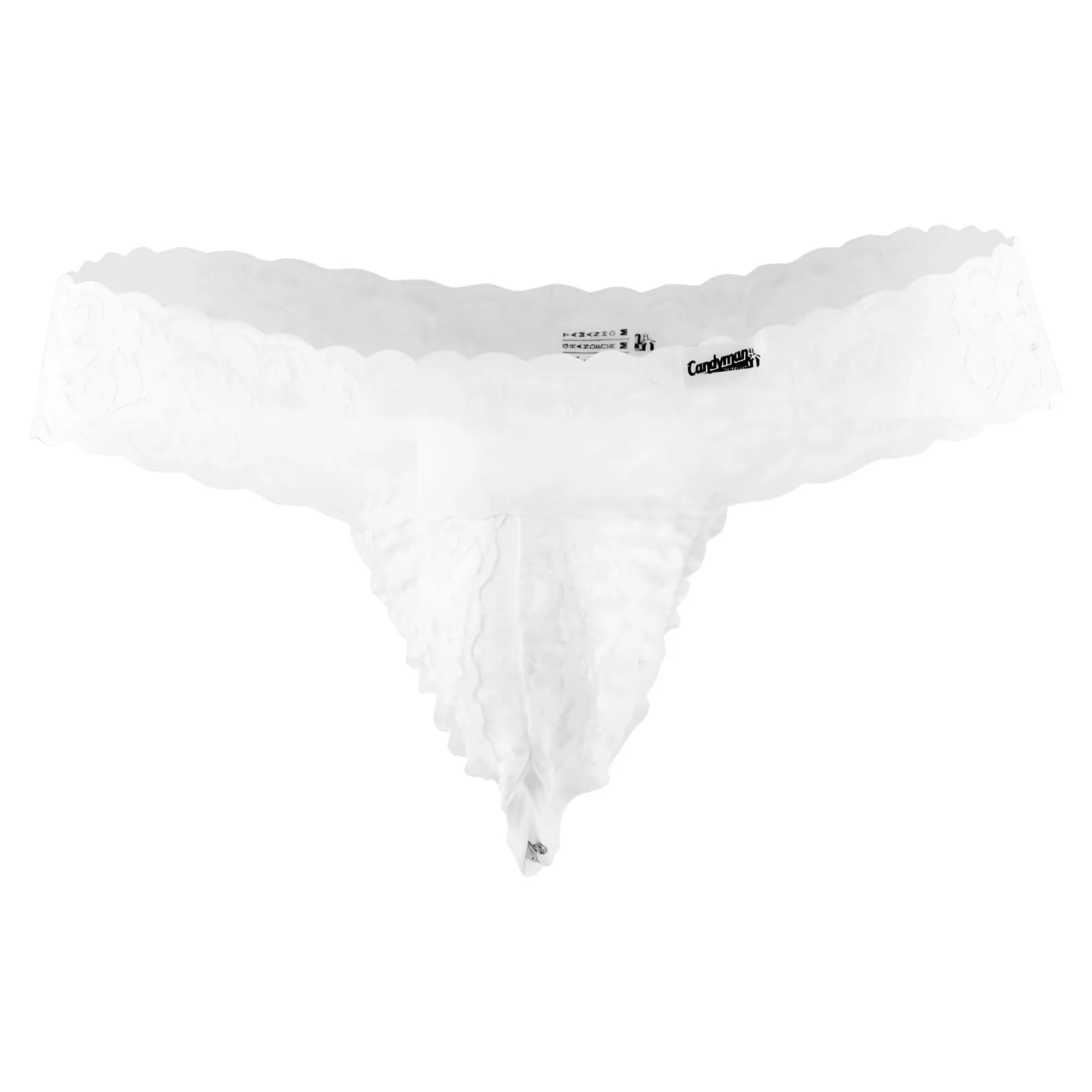 White lace thong candyMan 99315X with scalloped edges sheer delicate design in white color