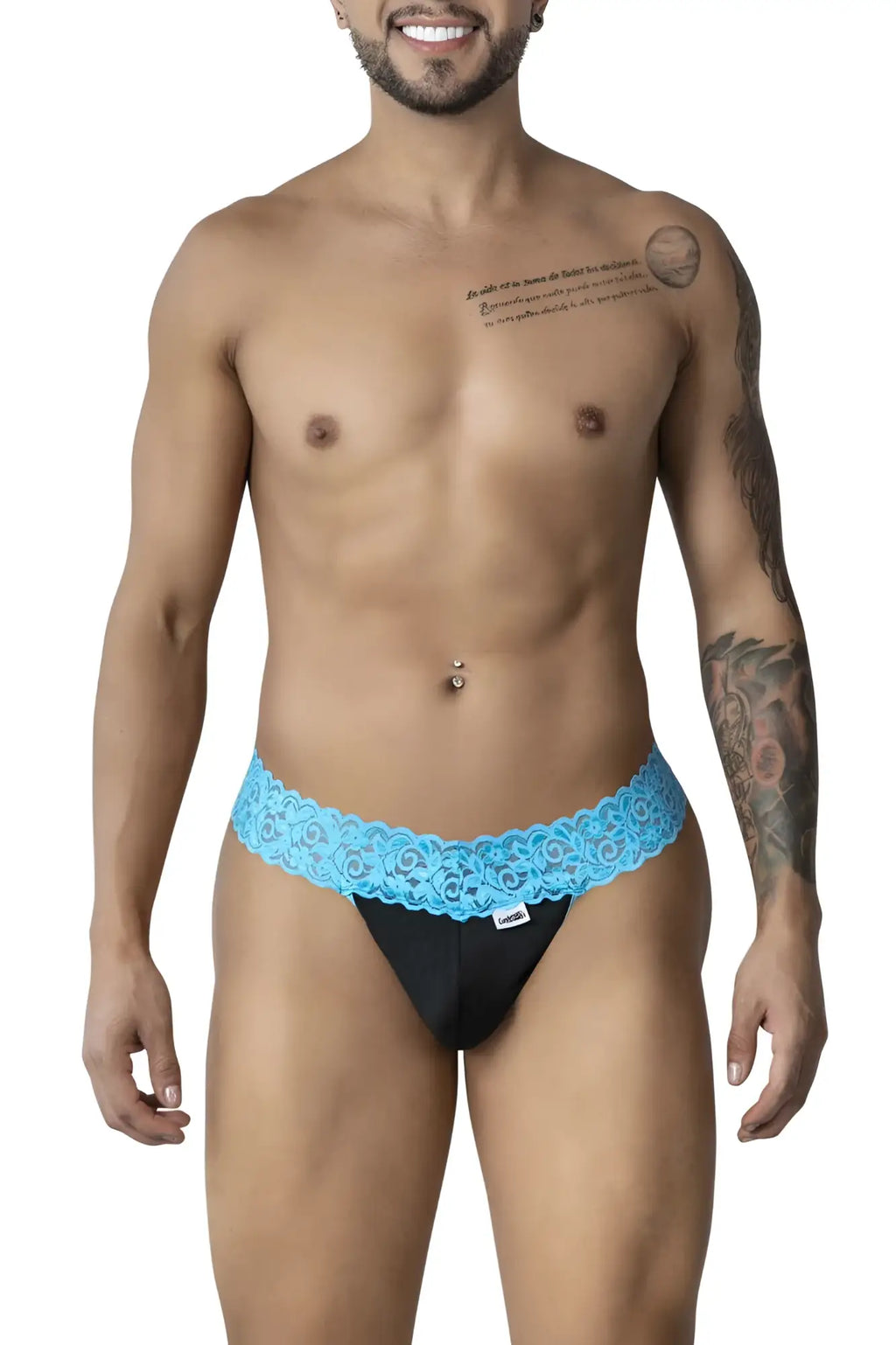 Black briefs with vibrant blue lace trim from candyman 99370 lace thongs color blue collection