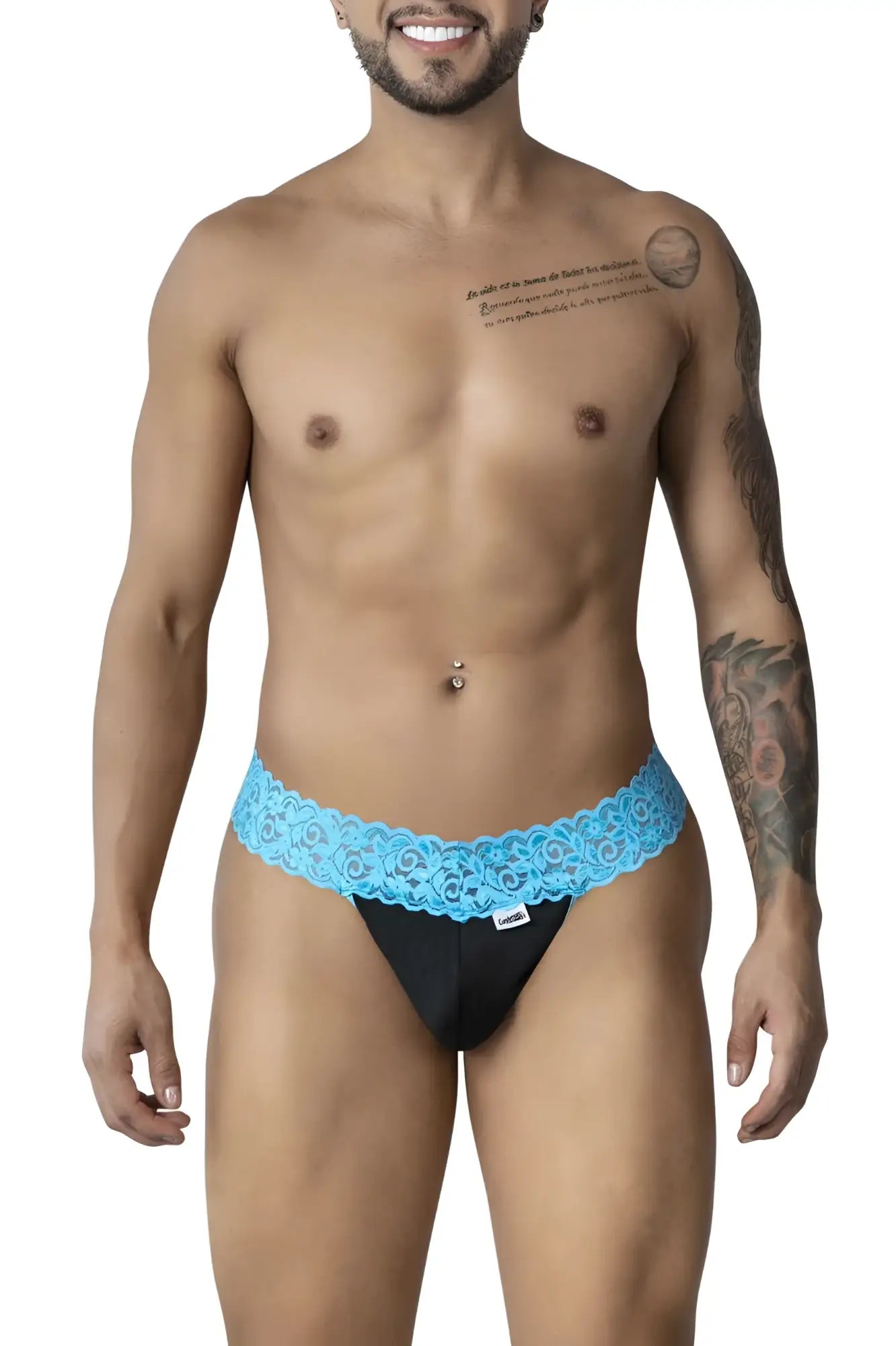 Black briefs with vibrant blue lace trim from candyman 99370 lace thongs color blue collection