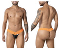 Orange lace-trimmed black thong lingerie candyMan 99370 featuring delicate lace detail in front view