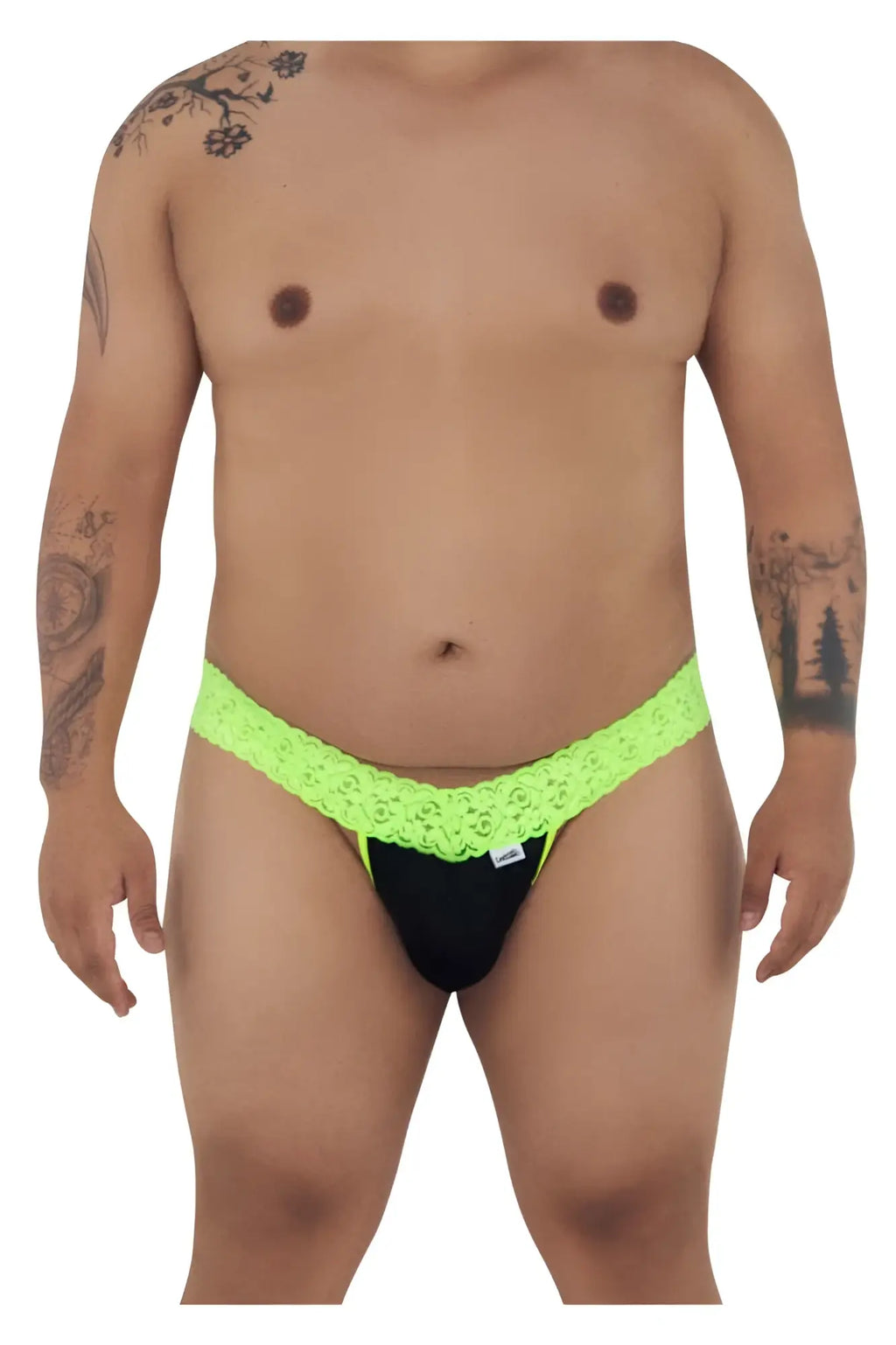 Neon green lace-trimmed black briefs from candyman 99370x thongs in hot green featuring delicate lace detailing