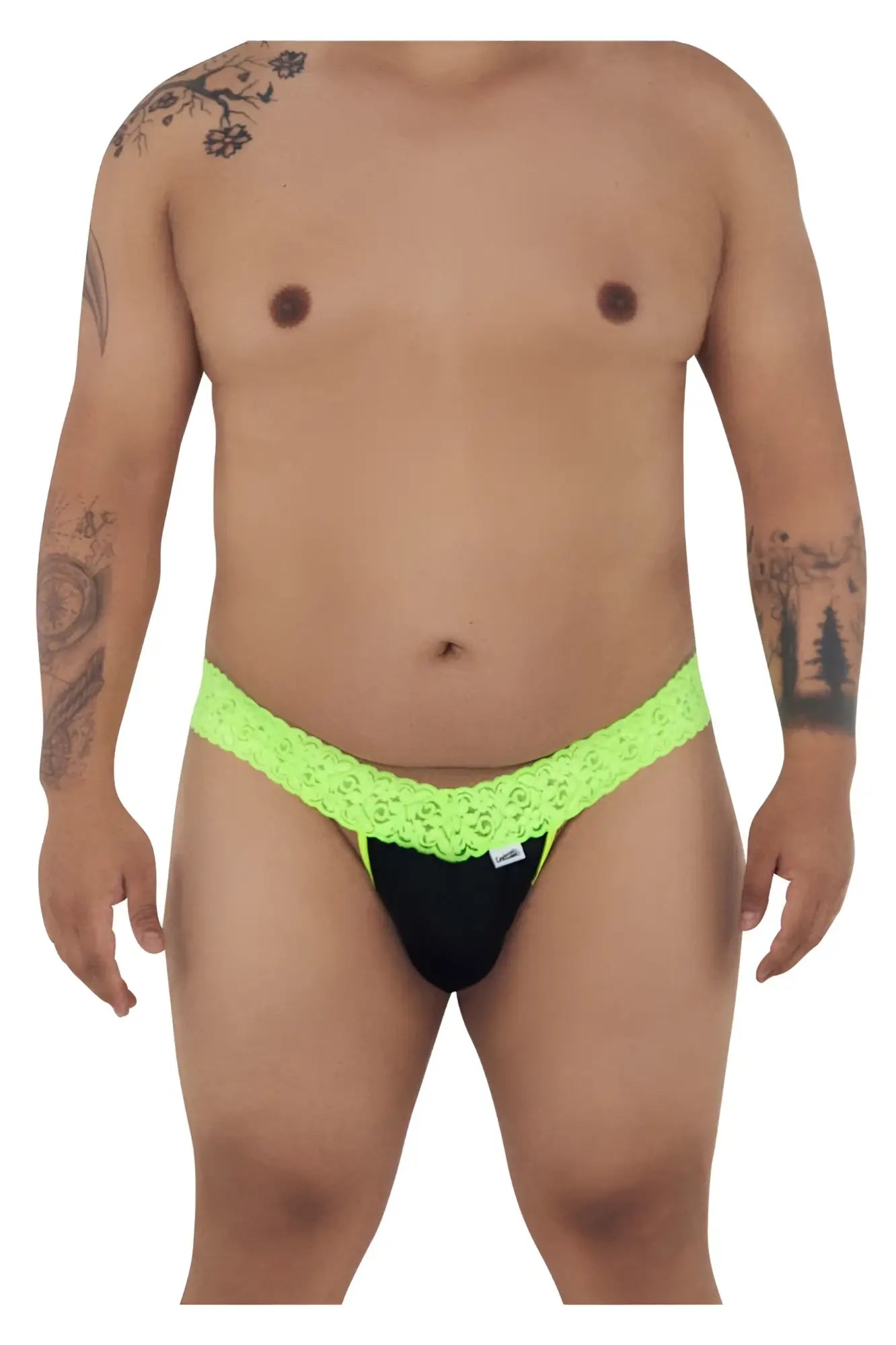 Neon green lace-trimmed black briefs from candyman 99370x thongs in hot green featuring delicate lace detailing